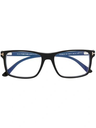 Shop Tom Ford Magnetic Blue-block Rectangular Glasses In Black