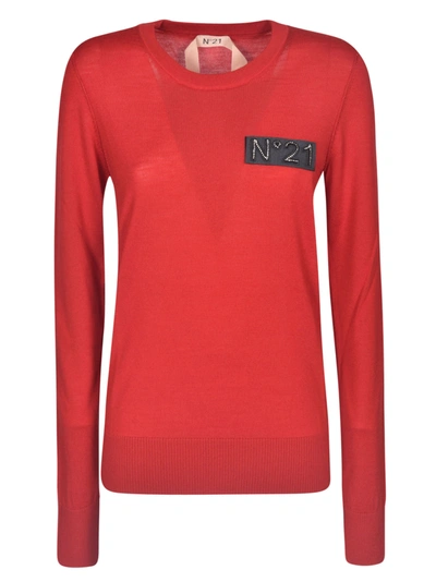 Shop N°21 Logo Patched Slim Sweater In Rosso