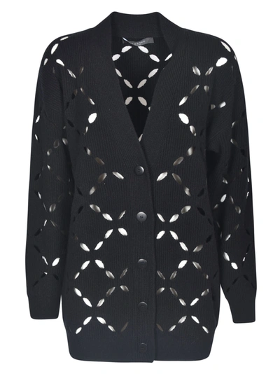 Shop Versace Perforated Cardigan In Nera