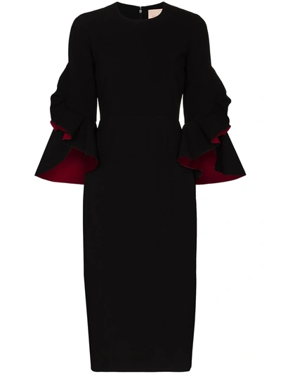 Shop Roksanda Camellia Ruffle Sleeve Midi Dress In Black