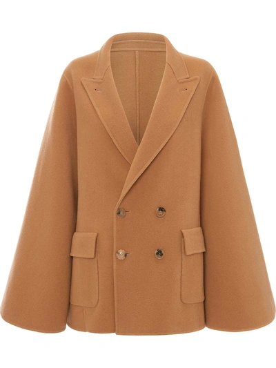 Shop Jw Anderson Double-breasted Wool Cape In Neutrals