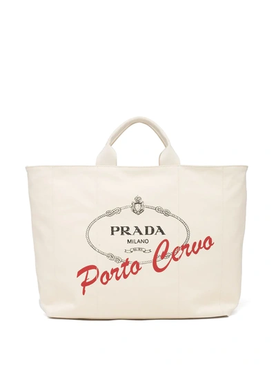 Prada Logo-print Tote Bag In White | ModeSens