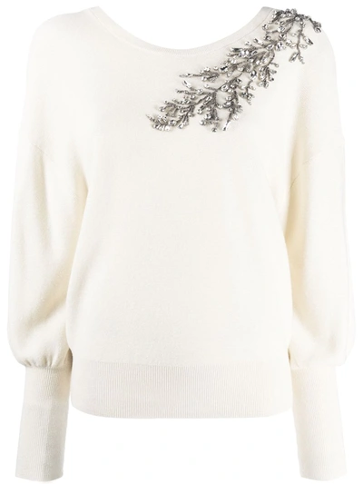 Shop Ba&sh Scoop Neck Floral-embellished Jumper In Neutrals