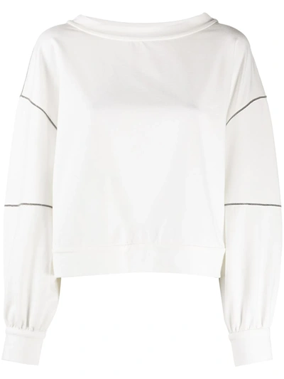 Shop Brunello Cucinelli Bead-trimmed Stand Collar Sweatshirt In White