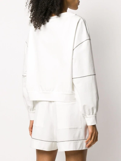 Shop Brunello Cucinelli Bead-trimmed Stand Collar Sweatshirt In White