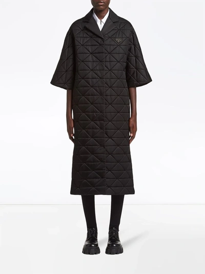 Shop Prada Quilted Short-sleeve Raincoat In Black