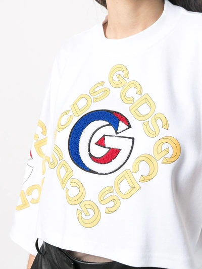 Shop Gcds Oversize Crop Logo T-shirt In White