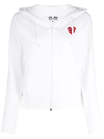 Shop Comme Des Garçons Play Cropped Overlapping Logo Hoodie In White