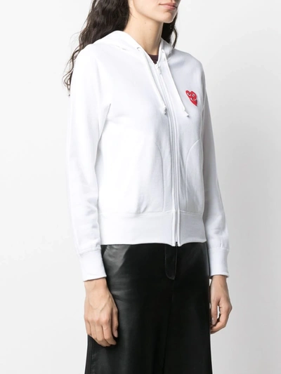 Comme Des Garçons Play Logo Embroidered Zipper Hooded Jacket In White