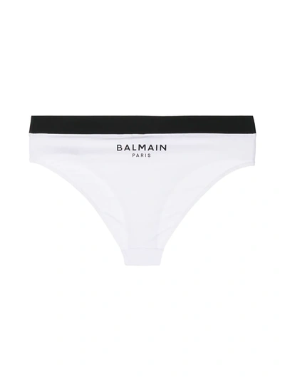 Shop Balmain Logo Print Briefs In White