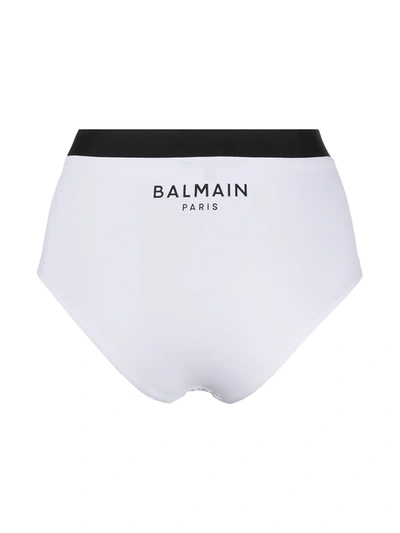 Shop Balmain High-waisted Logo Briefs In White