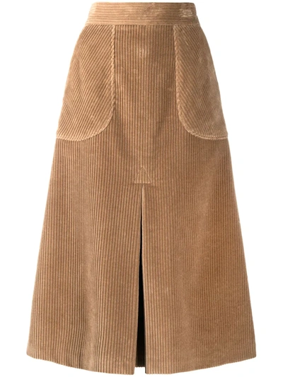 Shop Dolce & Gabbana Corduroy Inverted Pleated Skirt In Brown