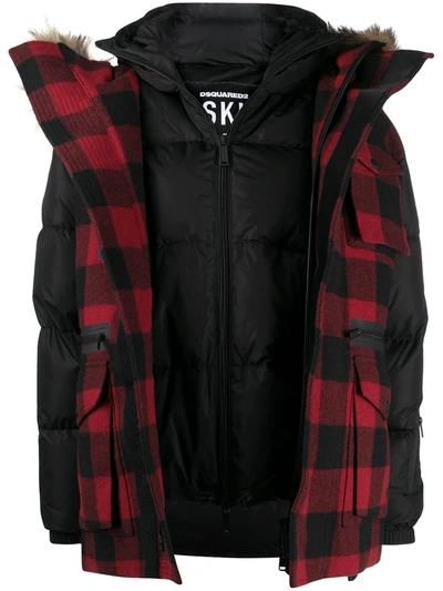 Shop Dsquared2 Plaid Padded Ski Jacket In Black