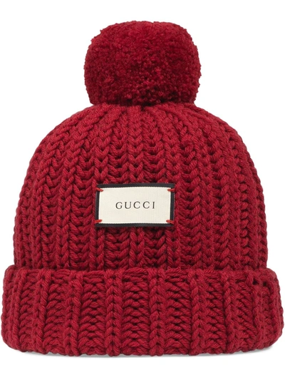 Shop Gucci Logo Patch Knitted Hat In Red