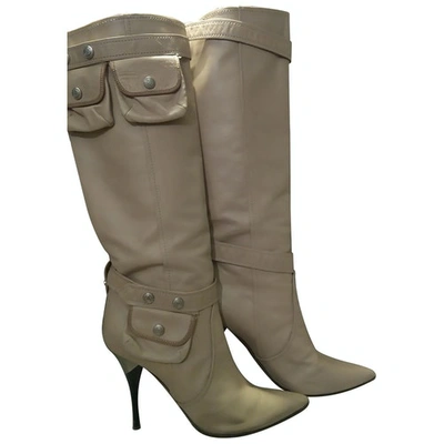Pre-owned Pollini Leather Boots In Beige