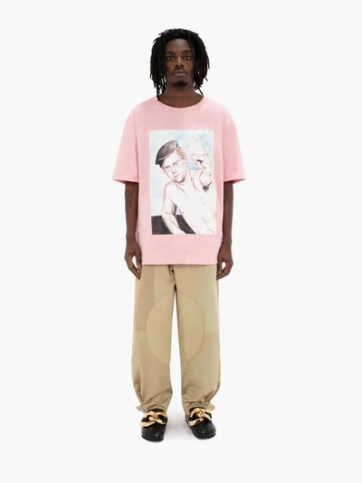 Shop Jw Anderson Oversized Printed Face T-shirt In Pink