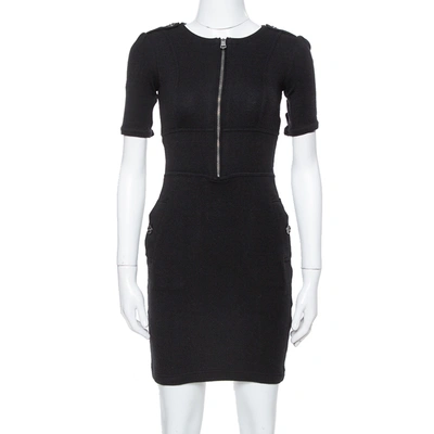 Pre-owned Burberry Black Wool Front Zip Midi Dress Xs
