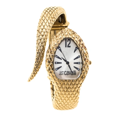 Pre-owned Roberto Cavalli Just Cavalli Champagne Gold Plated Stainless Steel Serpent Bracelet Poison Women's Wristwatch 27 Mm
