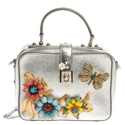 Pre-owned Dolce & Gabbana Dolce And Gabbana Silver Embellished Leather Dolce Soft Limited Edition Top Handle Bag