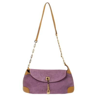 Pre-owned Gucci Purple/tan Suede And Leather Tiger Charm Shoulder Bag