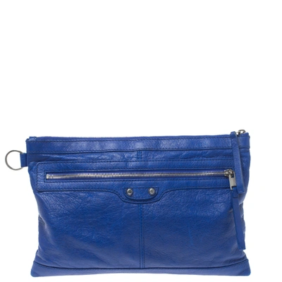 Pre-owned Balenciaga Blue Leather Classic City Clutch