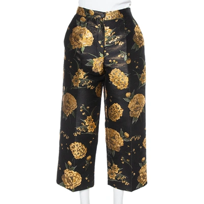 Pre-owned Dolce & Gabbana Black & Gold Floral Jacquard Cropped Trousers M