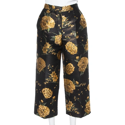 Pre-owned Dolce & Gabbana Black & Gold Floral Jacquard Cropped Trousers M