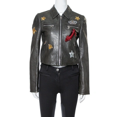 Pre-owned Dolce & Gabbana Black Sequin Embellished Cropped Leather Jacket S