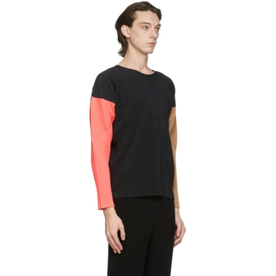 Shop Issey Miyake Homme Plisse  Black Pleated Tricolor Quartet Long Sleeve T-shirt In 99 Blktrico