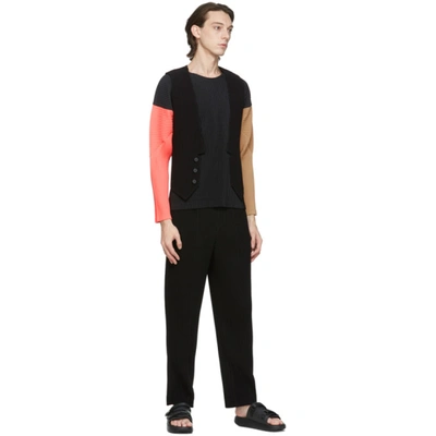 Shop Issey Miyake Homme Plisse  Black Pleated Tricolor Quartet Long Sleeve T-shirt In 99 Blktrico