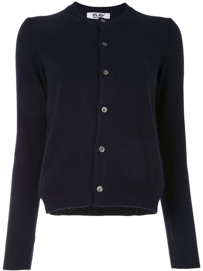 Shop Comme Des Garçons Play Embroidered-heart Wool Cardigan In Blue