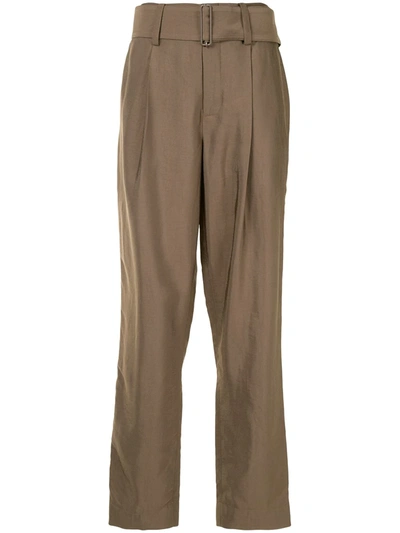 Shop Vince Belted High-waist Trousers In Brown
