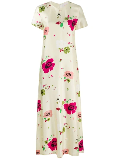 Shop La Doublej Floral-print Silk Maxi Dress In Neutrals