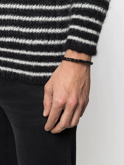 Shop Saint Laurent Braided Logo Bracelet In Black