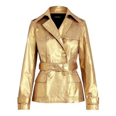 Shop Lauren Ralph Lauren Metallic Twill Trench Coat In Gold