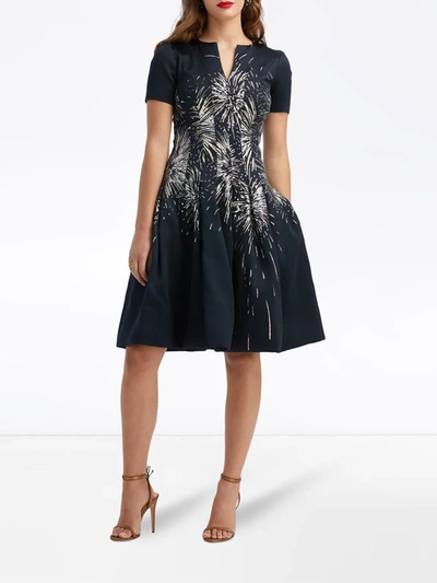 Shop Oscar De La Renta Jacquard Fireworks Cocktail Dress In Blue