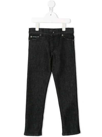Shop Dolce & Gabbana Logo Patch Slim-fit Jeans In Black