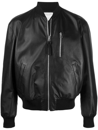 Shop Bottega Veneta Leather Bomber Jacket In Black