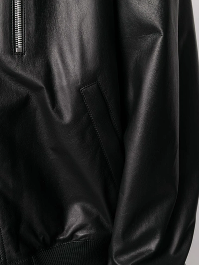 Shop Bottega Veneta Leather Bomber Jacket In Black