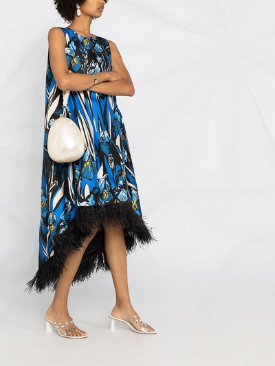 Shop La Doublej La Scala Feather-detail Dress In Blue