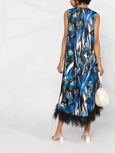 Shop La Doublej La Scala Feather-detail Dress In Blue