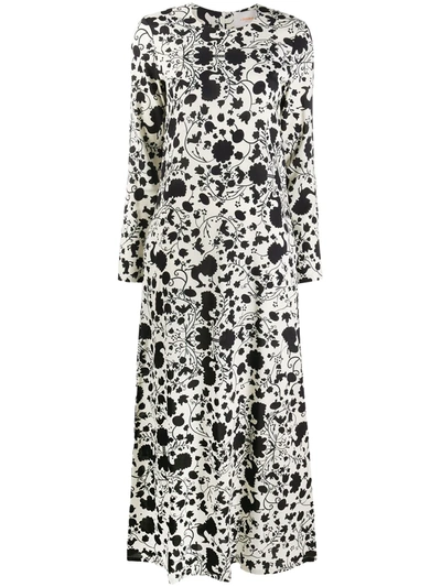 Shop La Doublej Floral-print Long-sleeved Maxi Dress In Neutrals