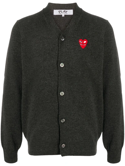 Comme Des Garçons Play Logo Button-down Cardigan In Grey
