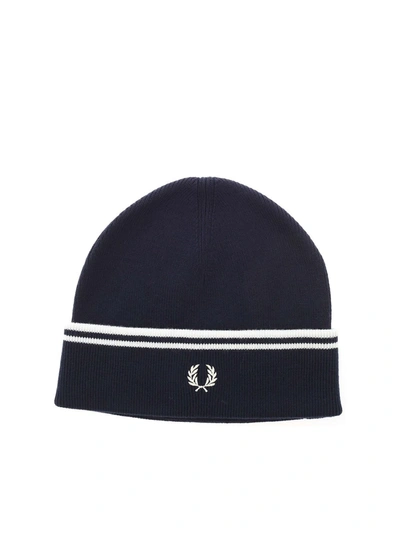 Shop Fred Perry Logo Embroidery Beanie In Blue