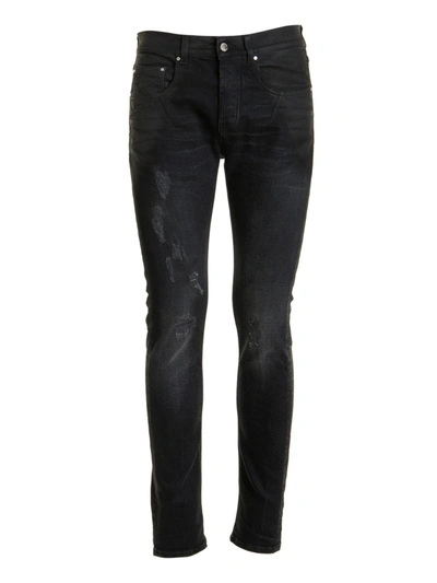 Shop Les Hommes Distressed Effect Skinny Jeans In Black