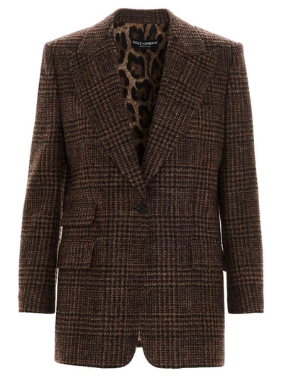 Shop Dolce & Gabbana Prince Of Wales Patterned Blazer In Brown