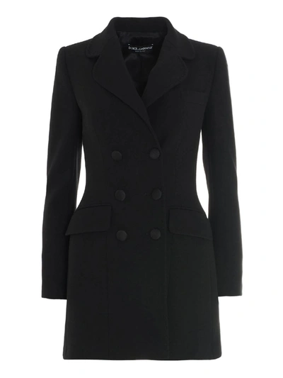 Shop Dolce & Gabbana Long Double-breasted Long Blazer In Black