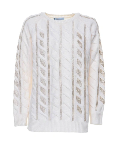 Shop Blumarine Lame Detailed Sweater In White