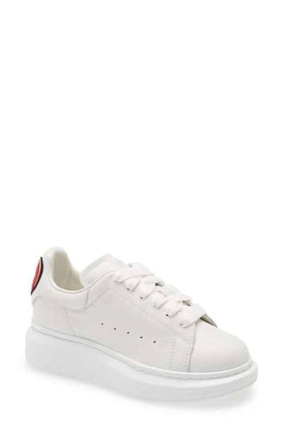 Shop Alexander Mcqueen Kids' Logo Heart Platform Sneaker In White/ White/ Red