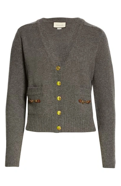 Shop Gucci Horsebit Pocket Cashmere Cardigan In Grey/ Mix